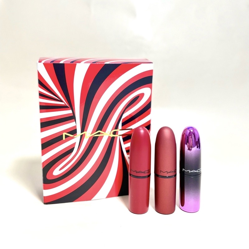 Set son Mac Kiss of Magic lip kit 3 thỏi fullsize Ruby woo/ Devoted to Chili/ Bated Breath
