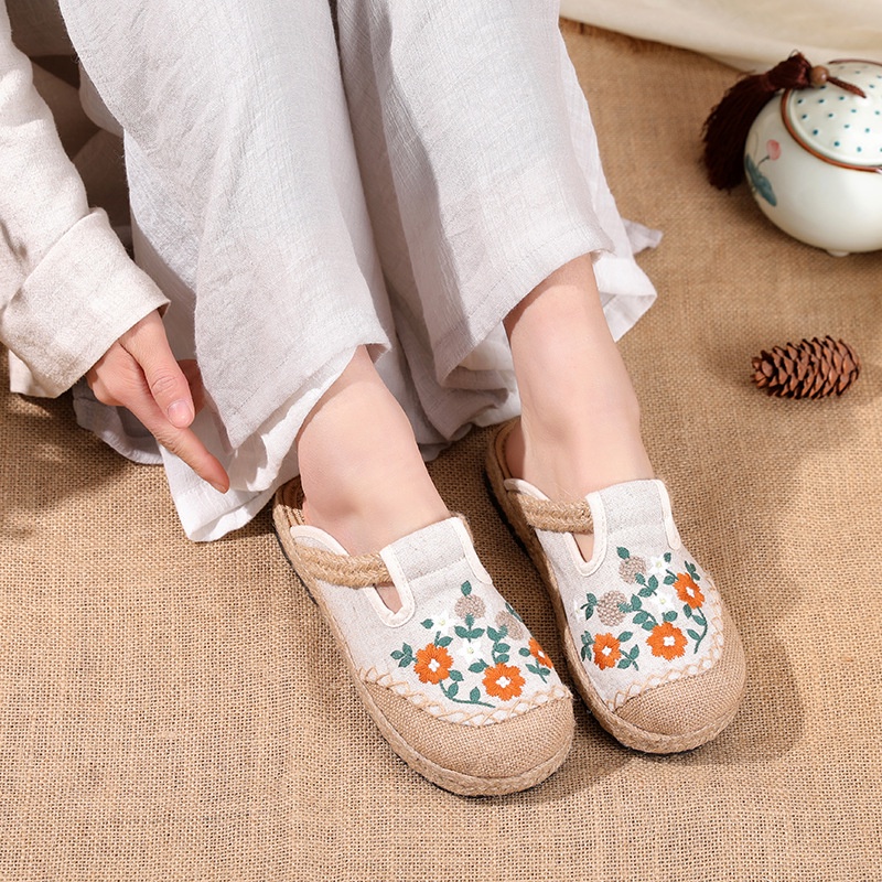 Giày Vải Lanh Thoáng Khí Thêu Họa Tiết Dân Tộc Phong Cách Mới Mùa Hè 2022 T-21 Cho Nữ A7