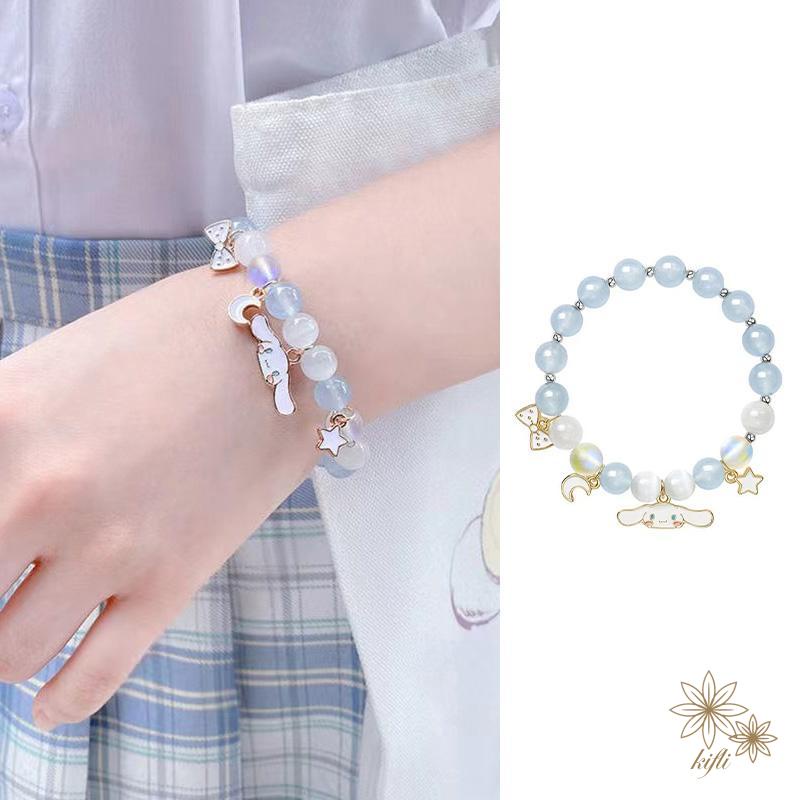 SANRIO Vòng Đeo Tay Chuỗi Hạt Co Giãn Mặt Dây Đôi Hình Cinnamoroll Kuromi My Melody Dễ Thương Dành Cho Nữ