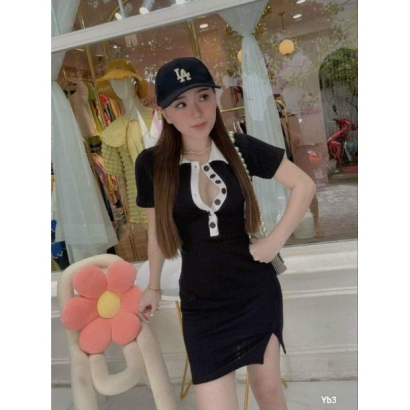 ĐẦM BODY CỔ TRỤ XINH XINH PHỐI NÚT CÁ TÍNH TVN00