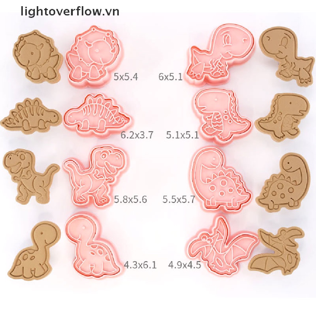 Set 8 Khuôn Nhựa Nhấn Bánh Quy Hình Khủng Long 3D