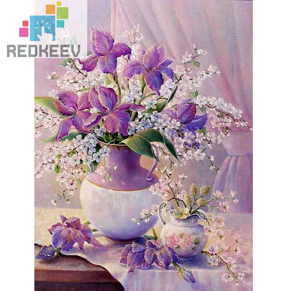 Bộ Tranh Đính Đá 5D Tự Làm Hình Chậu Hoa Lãng Mạn