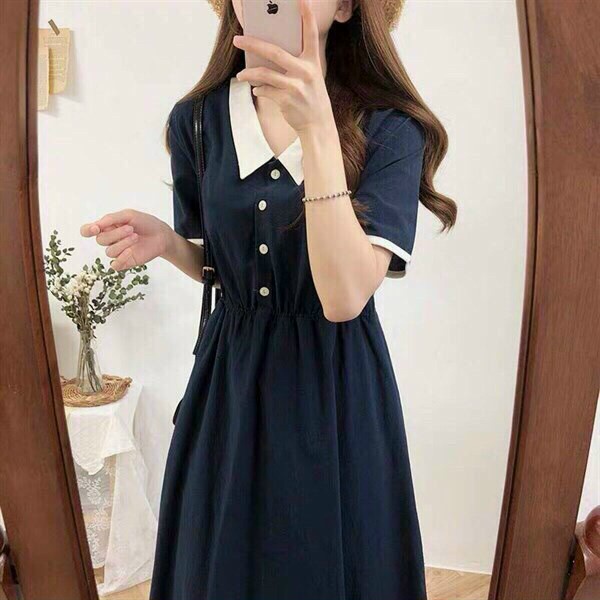 (Sale FreeShip) Đầm nữ phong cách hàn,đầm dáng xòe cổ phối,thiết kế đơn giản tinh tế lên from xinh xẻo