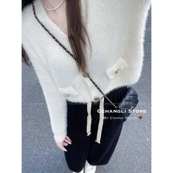 ÁO LEN LÔNG GÀI NÚT CỔ TIM 2 NẮP TÚI