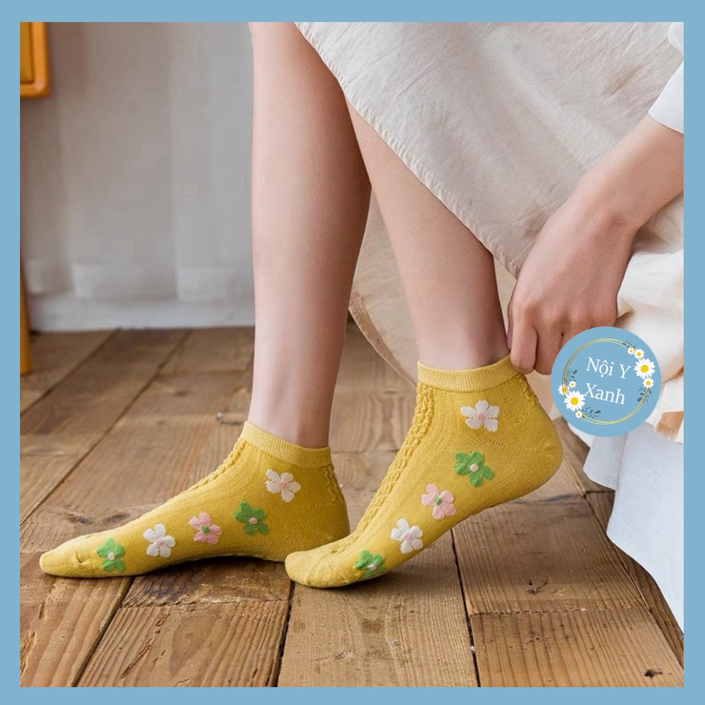 Tất vớ nữ họa mi vật liệu vải Hàn co và giãn bốn chiều,kiểu dáng thêu hoa phong thái tối tân tt8 nội y xanh, chất ấm, th