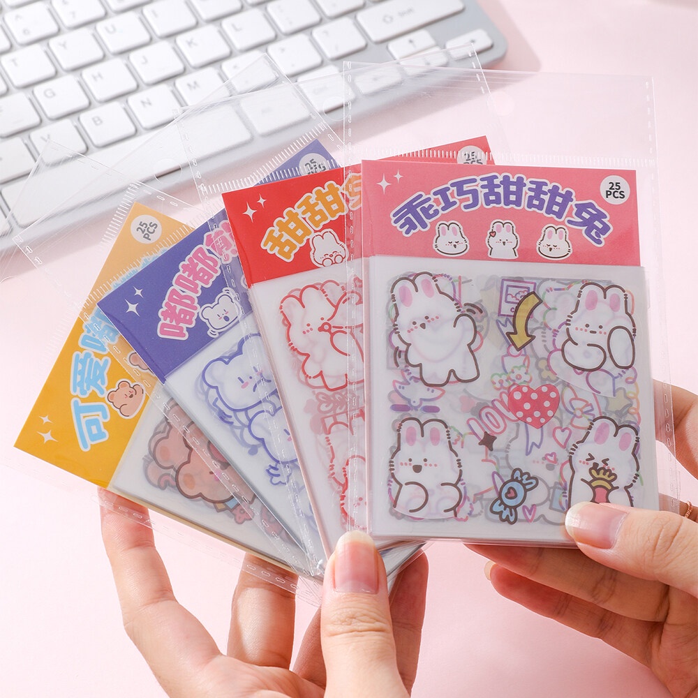 Túi 25 Miếng Dán PET Chống Nước Họa Tiết Hoạt Hình Trang Trí Sổ Tay Cho Học Sinh