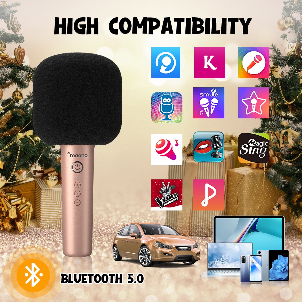 Micro Bluetooth 5.0 Không Dây Cầm Tay Hát Karaoke Maono MKP100-G Có Hiệu Ứng Âm Thanh Đa Hiệu Ứng Cho Gia Đình