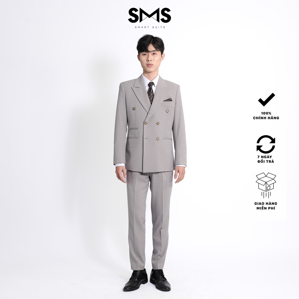 Bộ vest nam ghi sáng, 6 khuy 3 túi, form ôm Smart Suits