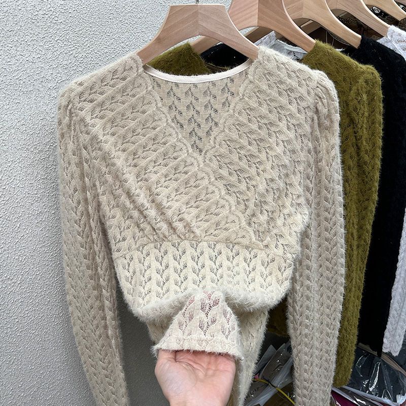 Áo Ren Cổ V Thời Trang Thu Đông Pháp Cao Cấp Dành Cho Nữ