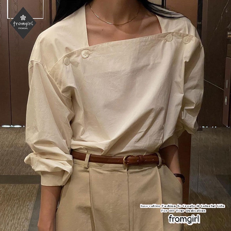 Áo Kiểu Cổ Vuông Tay Phồng Đính Nút Đơn Giản Phong Cách Hàn Quốc Cho Nữ