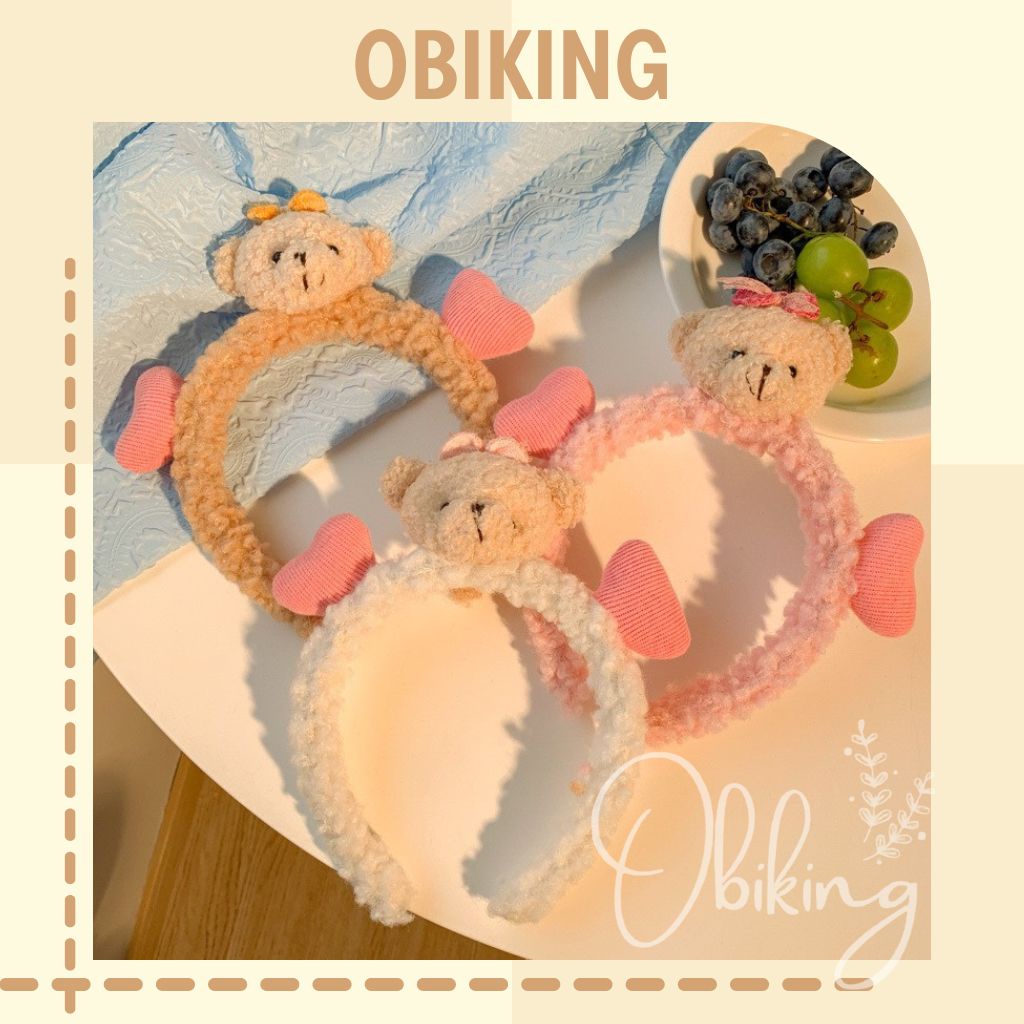 Băng đô bờm tóc hình gấu nâu kèm trái tim siêu dễ thương