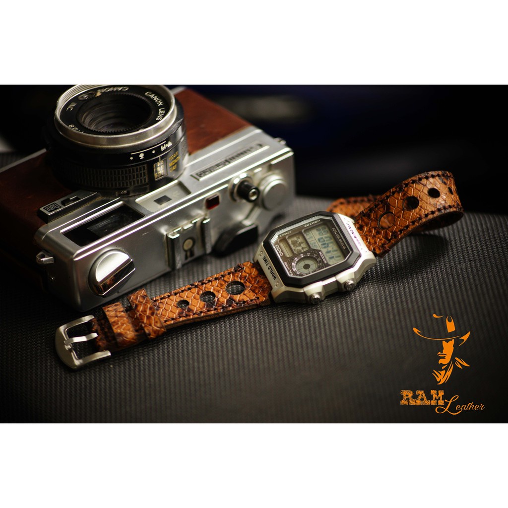 Dây Đồng Hồ Da Dê Văn Ri Vàng Cho AE 1200 WHD / 1300 / 1100 / 1000 / Seiko / Orient