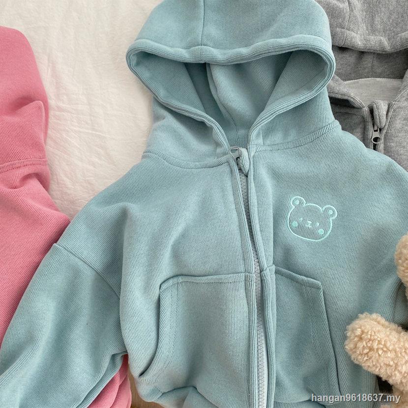 Áo Khoác hoodie Có Khóa Kéo Màu Sắc Thời Trang Thu Đông Phong Cách Hàn Quốc Cho Bé Gái 12 Tuổi