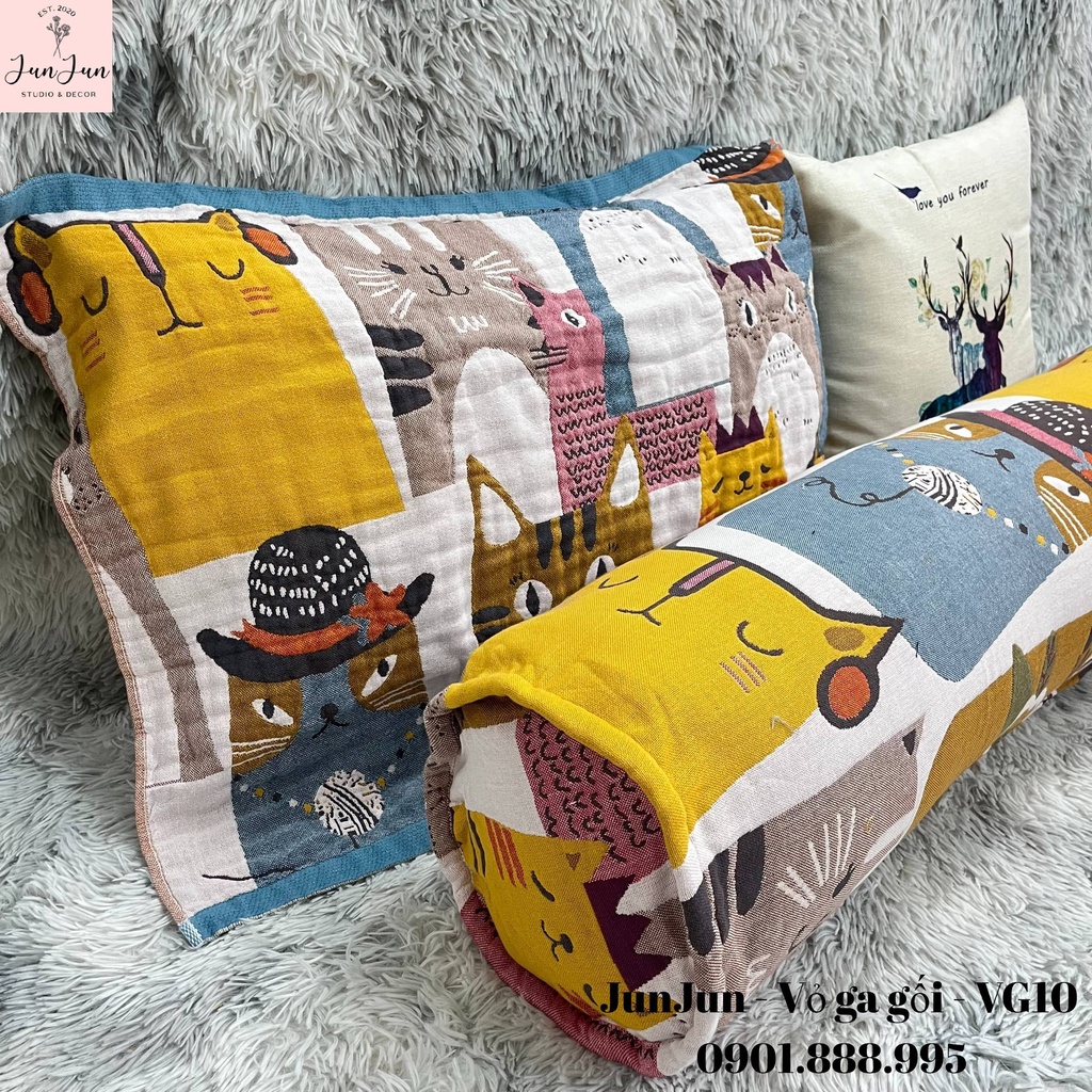 [SALES SỐC]V10_Vỏ gối ôm vải Xô Cotton Organic cao cấp có khoá kéo