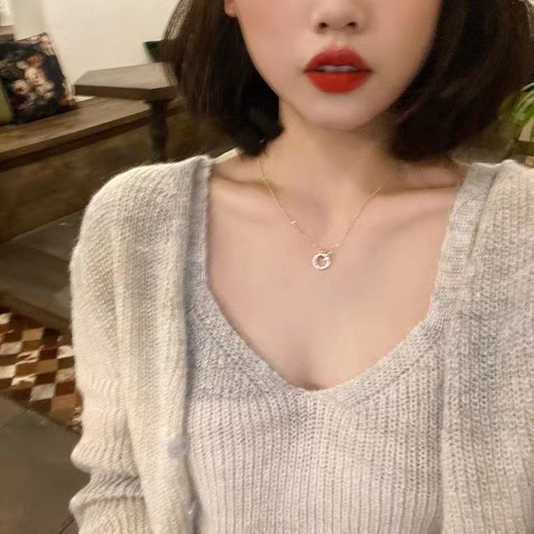 Vòng Cổ Hai Lớp Mặt Tròn Màu Sáng Phong Cách Tối Giản Sang Trọng Cho Nữ