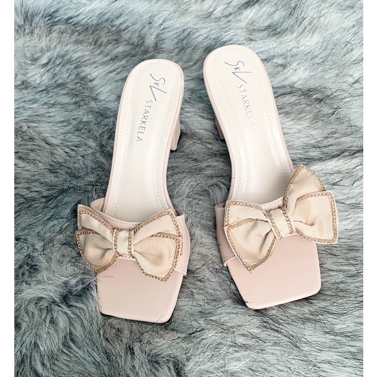 Dép Lê Cao Gót 7 Phân Mũi Vuông Cho Nữ TNT STORE Dép Cao Gót Quai Nơ Mũi Vuông Siêu Xinh TNT05