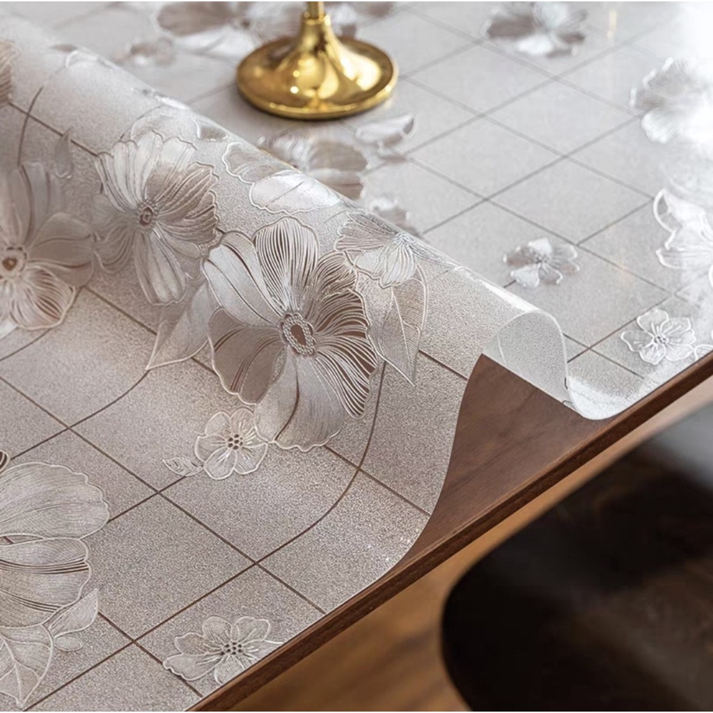 Khăn trải bàn pvc hoa văn mộc lan trắng - khăn trải bàn ăn - bàn phòng khách