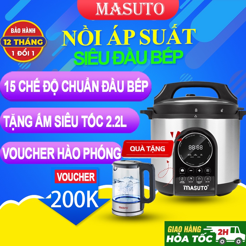Nồi Áp Suất Điện Đa Năng Masuto 6L Chế Độ Ninh Hầm Nấu Chậm Giữ Trọn Dinh Dưỡng