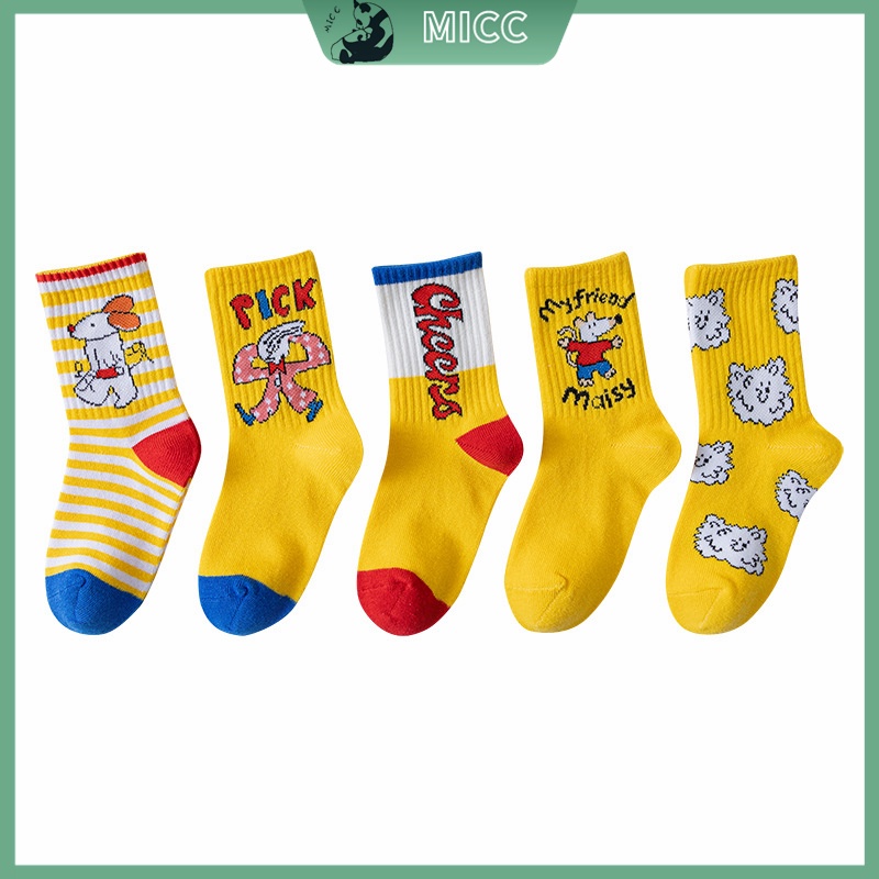 Bộ 5 Đôi Vớ Cotton In Họa Tiết Hoạt Hình Dễ Thương Thoải Mái Cho Bé 1-12 Tuổi
