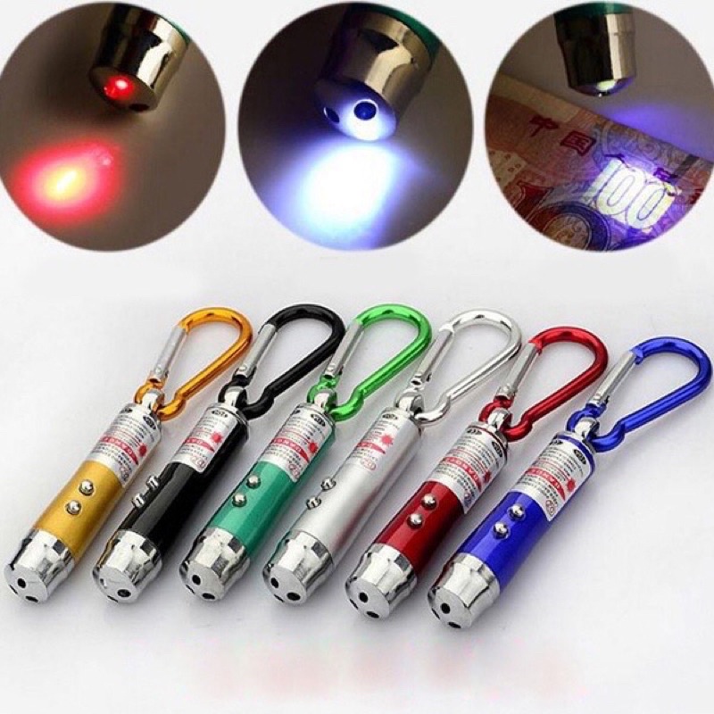 Móc khóa đèn pin laser - Đèn pin laze, 3 chế độ sáng trắng, sáng xanh và tia laser