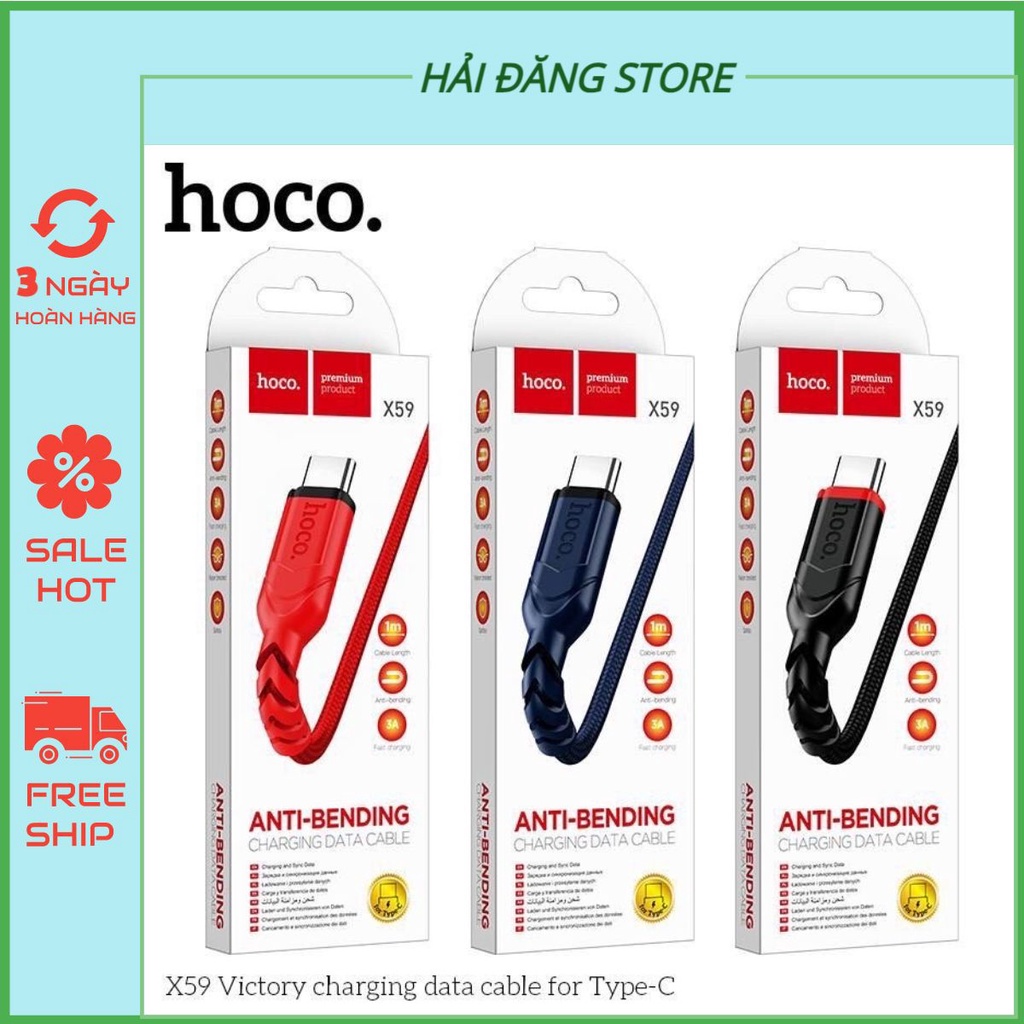 Cáp Sạc Hoco X59 Dây Dù Chống Đứt, Dây Sạc Nhanh 2.4A và Hỗ trợ Truyền Dữ Liệu cho điện thoại - Bảo Hành 12T