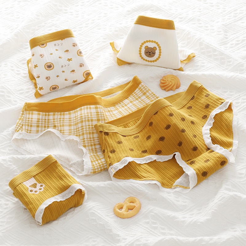 Quần Lót Nữ Cotton Viền Ren Họa Tiết Gấu Vàng - Subo Shop