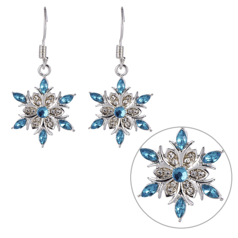 Bông Tai Dáng Dài Hình Hoa Tuyết Đính Đá Zircon Xanh Dương Ngọt Ngào Phong Cách