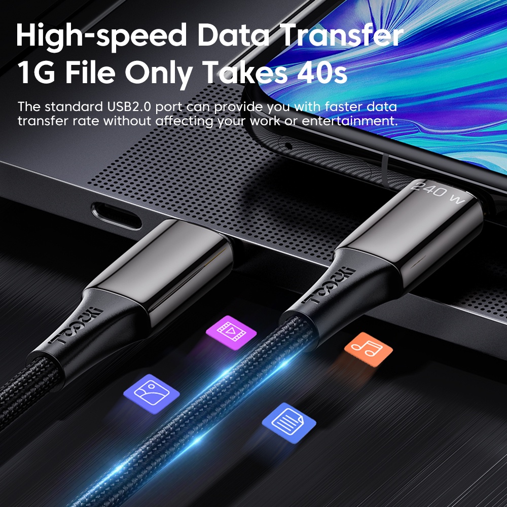 Cáp Sạc Nhanh Toocki 240W USB C QC4.0 Pd Cho Laptop / Máy Tính Bảng / Điện Thoại