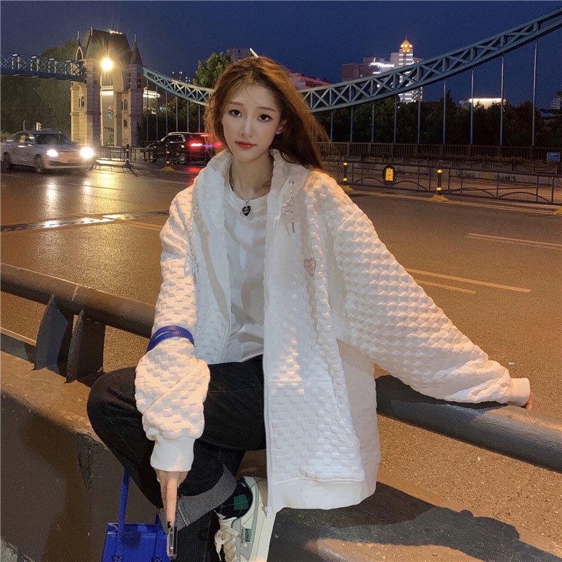Xin LAN YA SEH Áo Khoác sweater Mỏng Có Mũ Trùm Phối Khóa Kéo Phong Cách Hàn Quốc Cho Nữ áo khoác