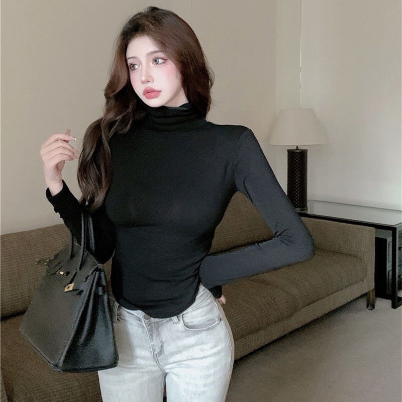 Áo thun nữ JSC tay dài cổ cao viền cong thời trang thu đông