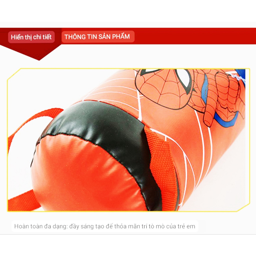 Túi Đấm Bốc Boxing Cho Trẻ Em Hình Người Nhện Đỏ Size 37*18*18 cm, Kèm 2 Găng Tay Cho Bé