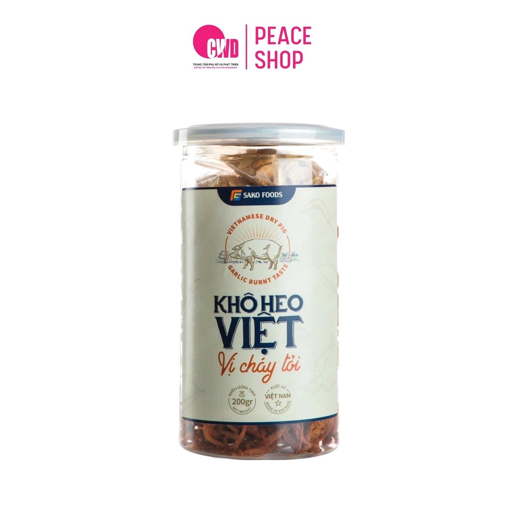 Khô heo cháy tỏi Sako Food xé sợi ăn vặt đặc sản việt phân phối bởi Peace Shop