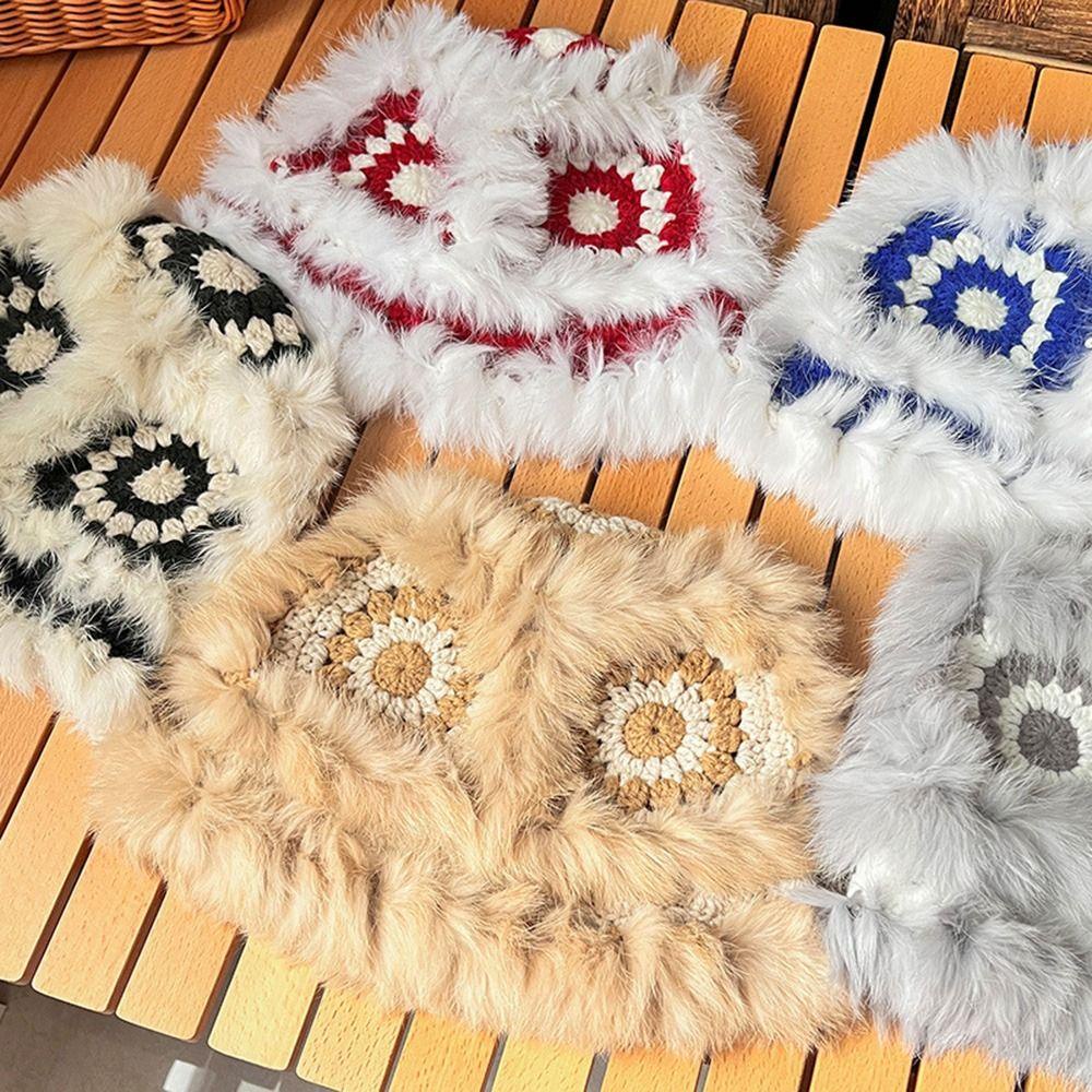 Mũ Tai Bèo Dệt Kim Phối Lông Xù Thời Trang Mùa Đông 1 Cho Nữ