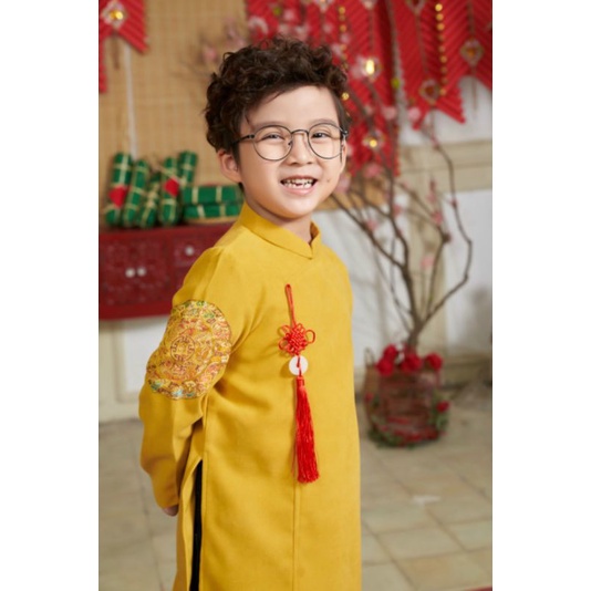 PT6 Áo dài bé trai áo dài tết cho bé chất liệu tapta đẹp kèm dây khánh giá bán sỉ