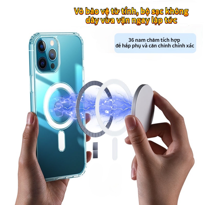 Ốp lưng Cao cấp Clear Case hỗ trợ sạc không dây IPhone 12 pro/ 12 promax / 13 / 13 pro / 13 promax