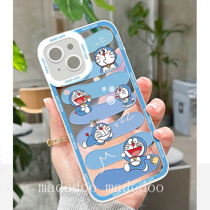 OPPO A76 A96 A54 A15 A16 A15S A53 A33 A52 A72 A92 A31 A77S A57 2022 A77 A55 A74 A95 A94 A93 A16S A16K A16E A1K A3S A9 A5 2020 A7 A5S A12 A11K Reno 8Z 7Z 4F 5F 8 5 4G 5G F11 F9 Reno6 Cute Cartoon Doraemon Label Clear Soft Phone Case Full Back Cover STD 32