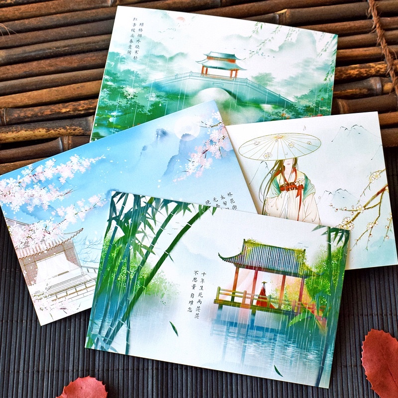 Hộp 30 tấm thiệp postcard cổ trang ngôn tình siêu lãng mạn