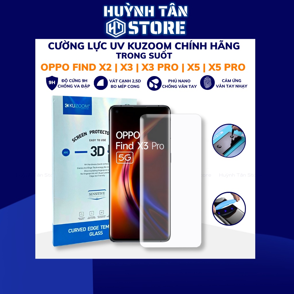 Kính cường lực find x2 pro x3 x5 UV trong suốt keo lỏng chính hãng kuzoom chống va đập vân tay nhạy huỳnh tân store