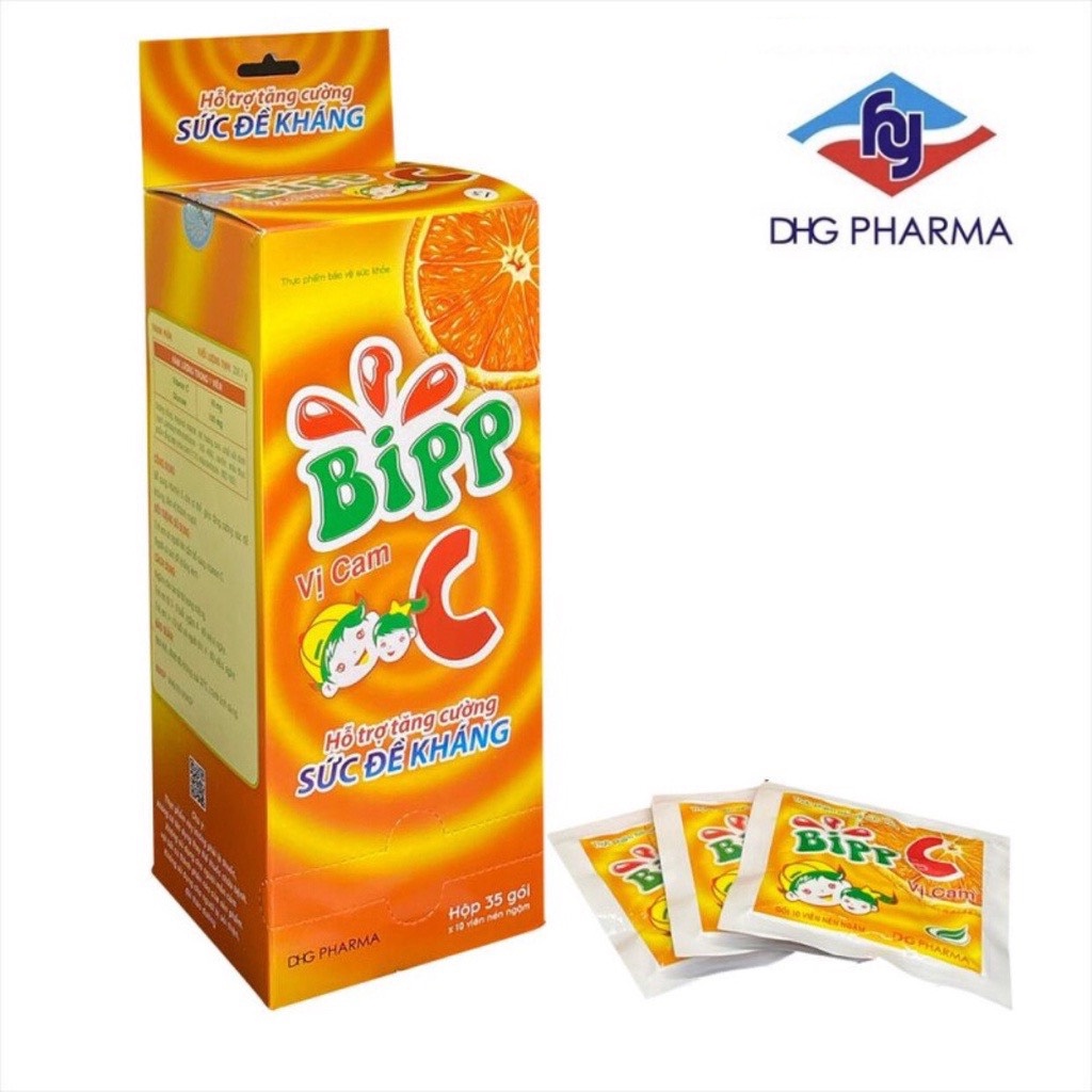 Viên ngậm vitamin c Bipp C vị cam giúp tăng cường sức đề kháng cho cơ thể gói 10 Viên