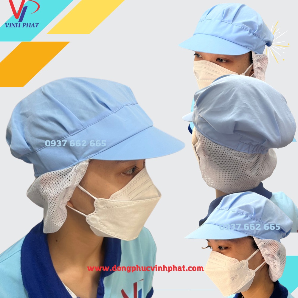 Nón Lưới Dài Trùm Tóc Màu Xanh Trắng Cho Công Nhân Sản Xuất Chế Biến, Thực Phẩm - Mũ Vải Lưới Bảo Hộ, Y Tế - Hình Thật