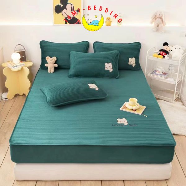Ga gối nỉ nhung kẻ tăm thêu gâu cao cấp nhập khẩu mềm mịn và ấm áp - Timibedding