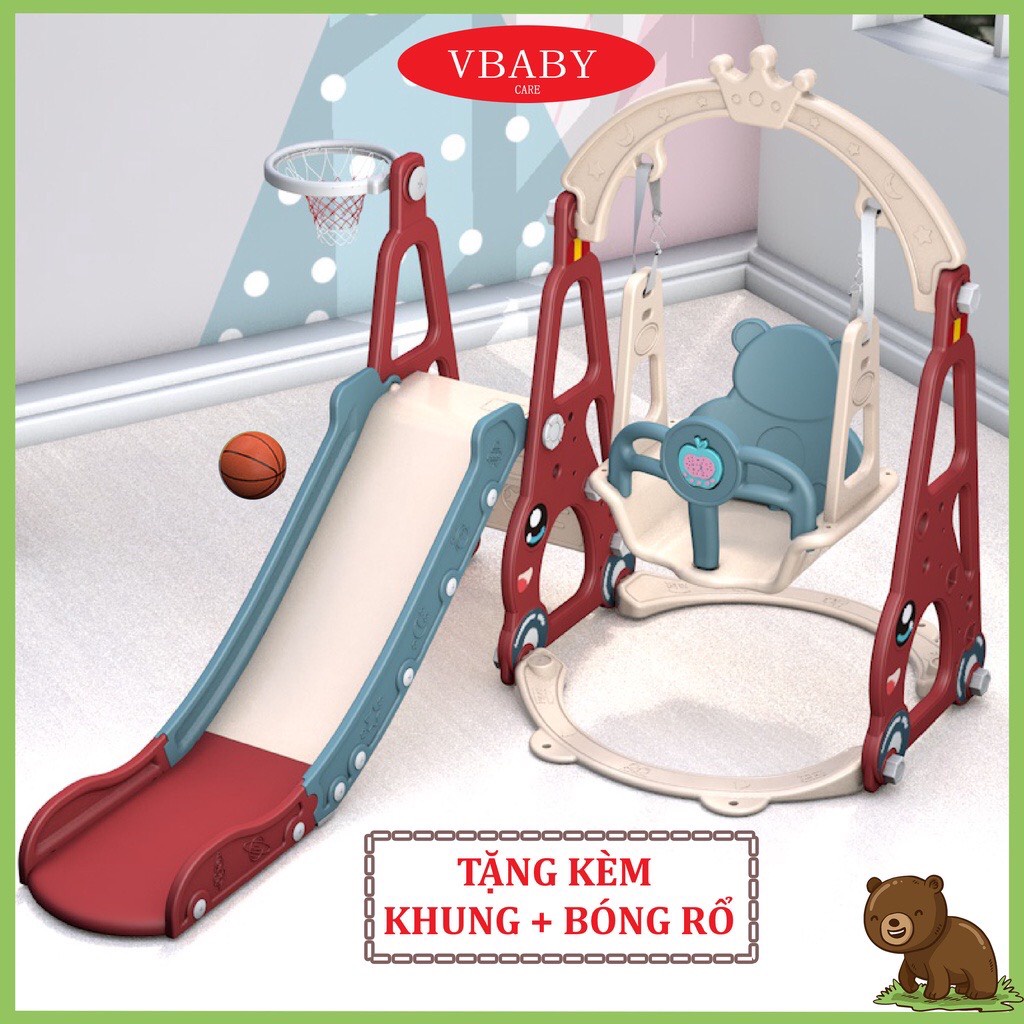 Cầu trượt xích đu cho bé cao cấp tặng kèm bóng rổ phù hợp trẻ em 2 - 8 tuổi D05
