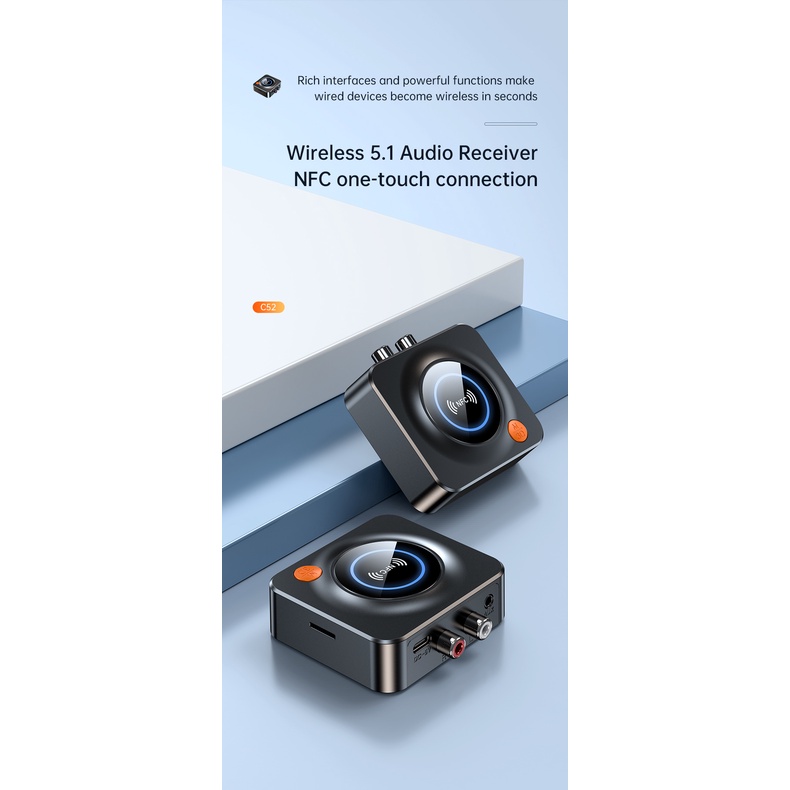 Thiết Bị Nhận Tín Hiệu Âm Thanh Bluetooth 5.1 NFC 3.5mm AUX RCA Không Dây Cho Loa / Thẻ TF