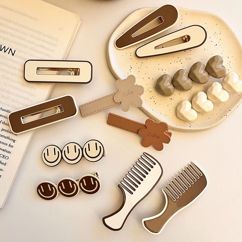 Kẹp Tóc Màu Cà Phê Thiết Kế Đơn Giản Thời Trang Thu Đông Xinh Xắn Cho Nữ Thẻ