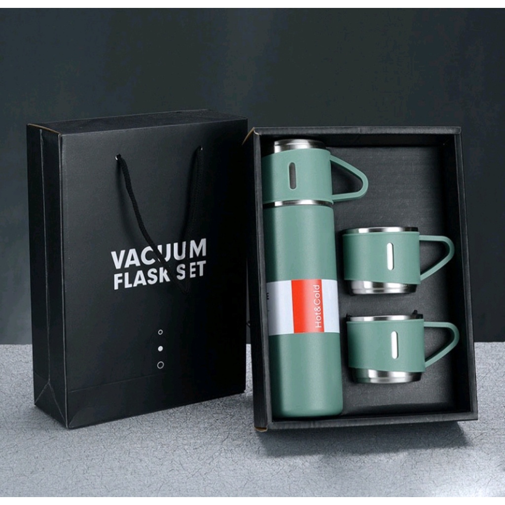 Bình giữ nhiệt inox cao cấp kèm 3 ly uống nước 500ml, Bình giữ nhiệt 3 trong 1 inox dùng làm quà tặng