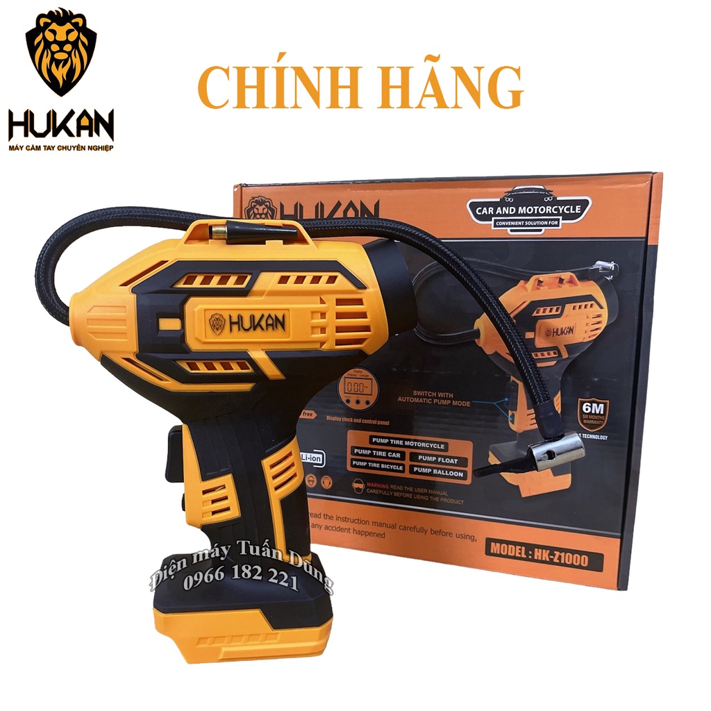 Thân máy bơm hơi dùng pin Hukan Z1000 Nhỏ gọn mạnh mẽ chuyên bơm lốp xe đạp xe máy ô tô