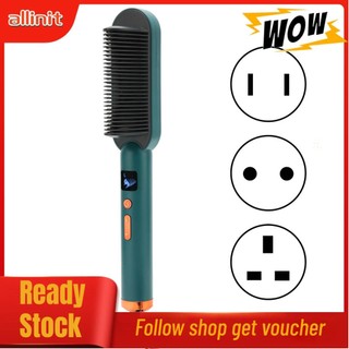 Allinit Negative Ion Electric Hair Comb Brush Dual Purpose Straightener Curler TS
