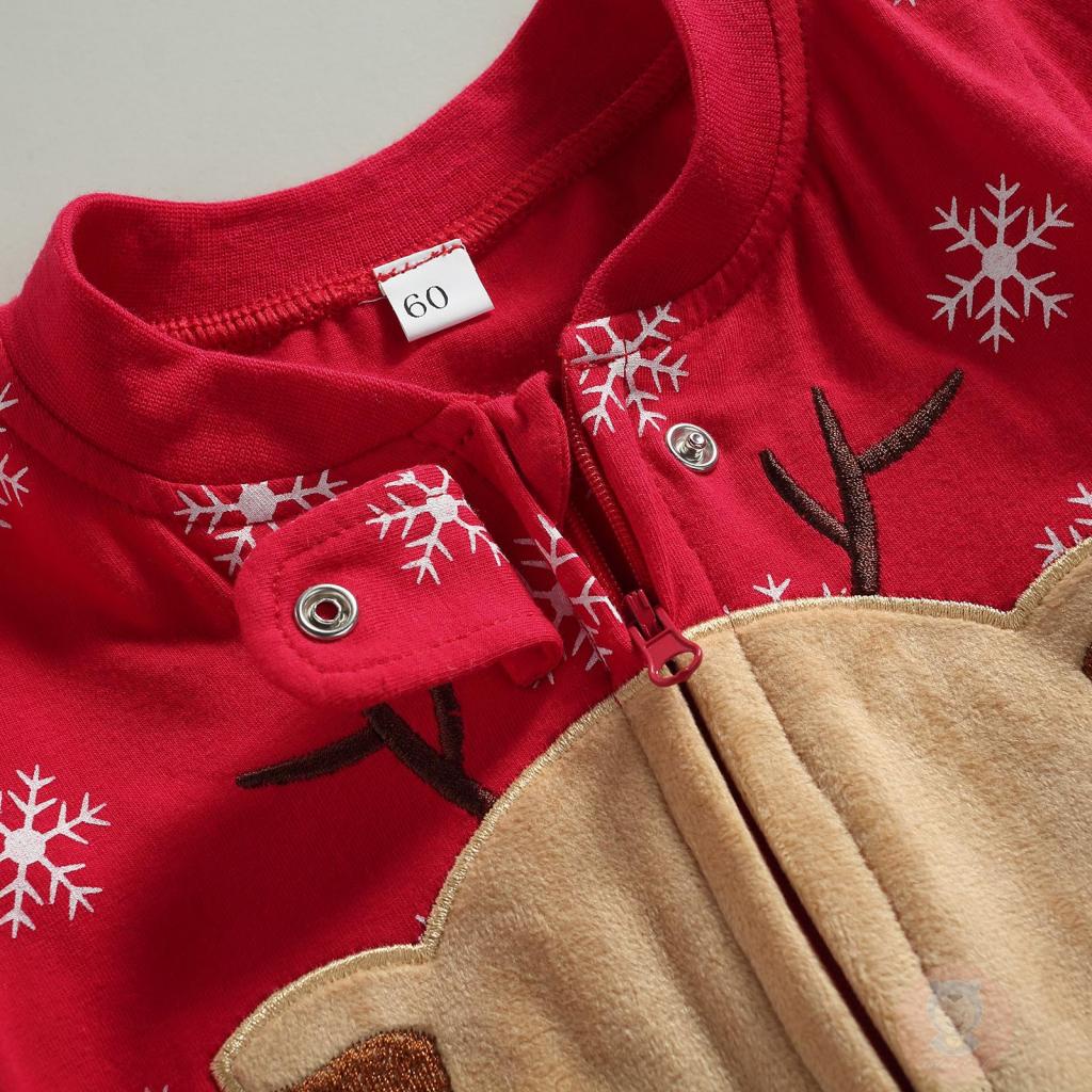 Áo Liền Quần Tay Dài Cổ Chữ V Thêu Hình Bông Tuyết Giáng Sinh Cho Bé Sơ Sinh LAA6