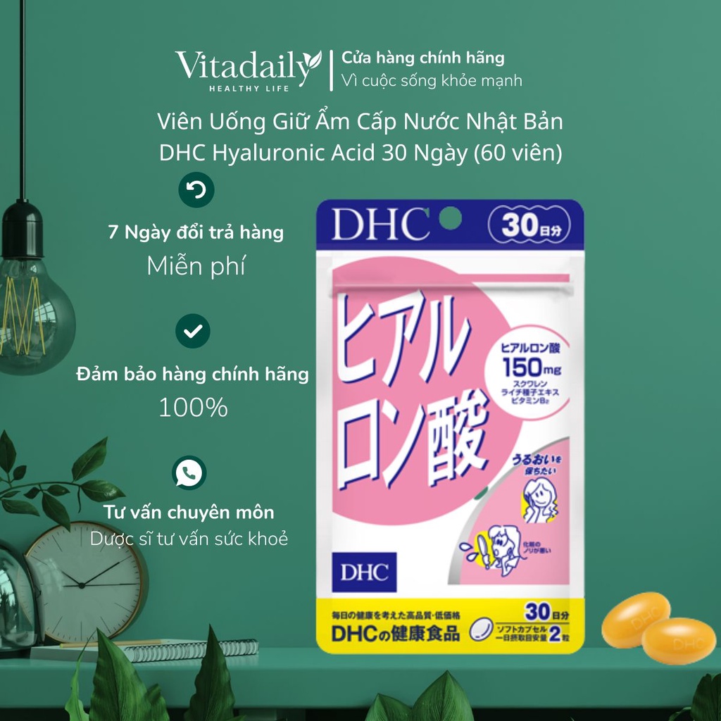 Viên Uống Giữ Ẩm Cấp Nước Nhật Bản DHC Hyaluronic Acid 30 Ngày (60 viên)