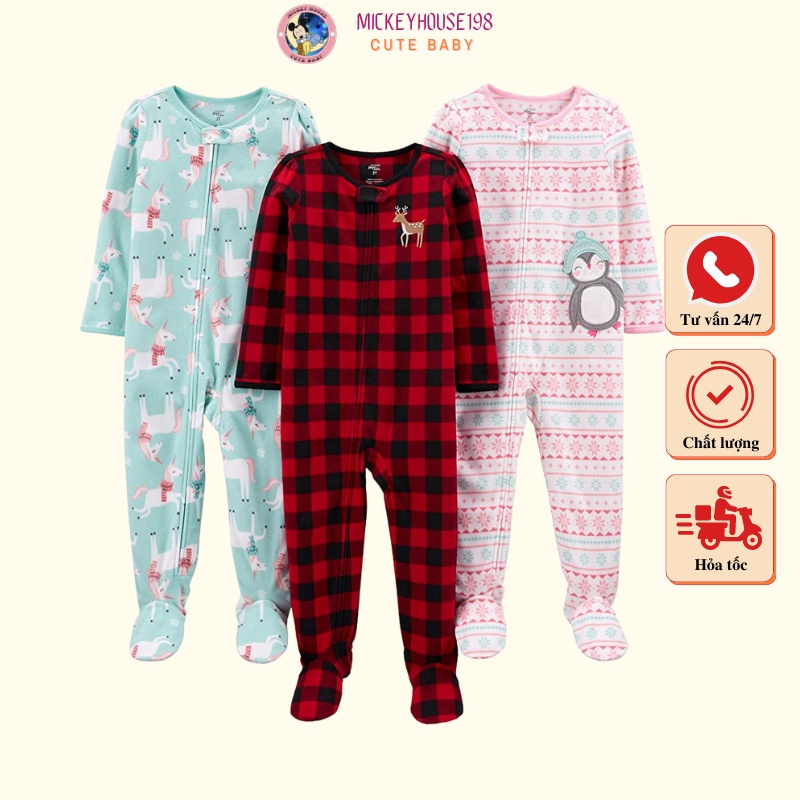 Body sleepsuit nỉ nhung liền tất cho bé trai và bé gái
